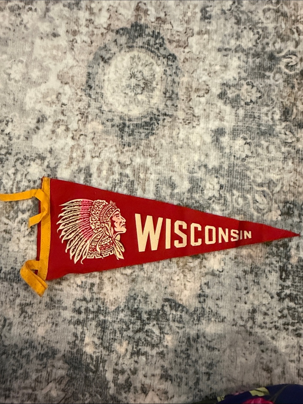 Wisconsin red souvenir pennant with yellow ties - vintage